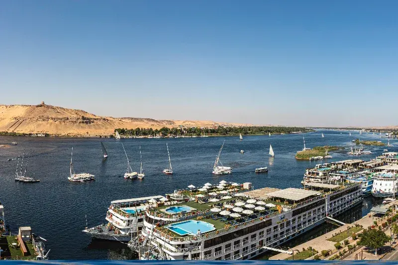 Blick auf den Nil und die Stadt Assuan in Südägypten