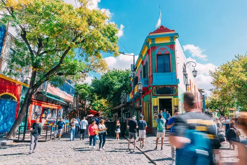 Colored Buildings and Tourists in La Boca, Buenos Aires, Argentina