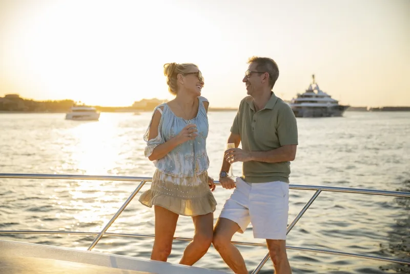 couple talking on vacation and relaxing