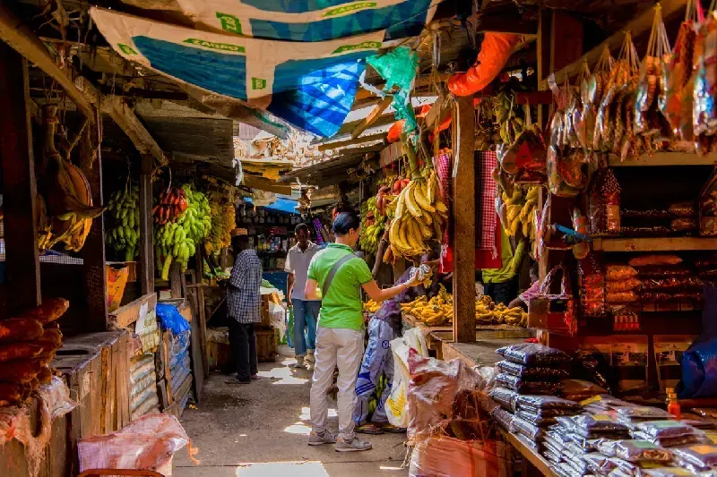 Fresh vegetables and spices at a market in Stone Town, Tanzania