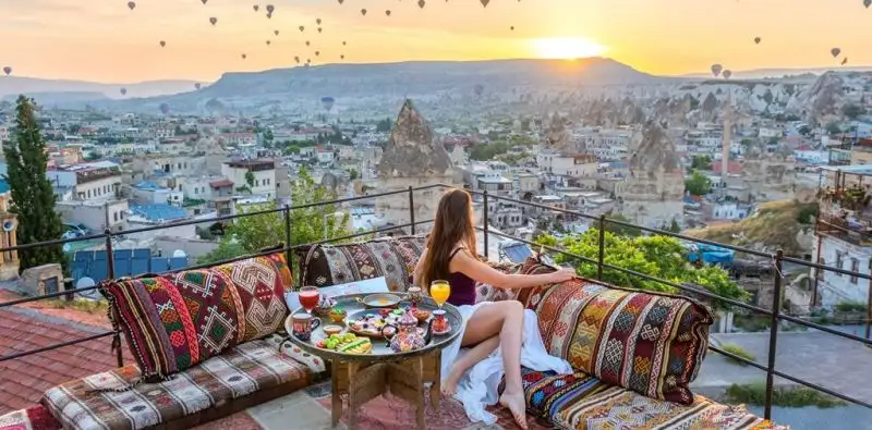 Tourists with a terrace view of Turkey Tourists with a terrace view of Turkey