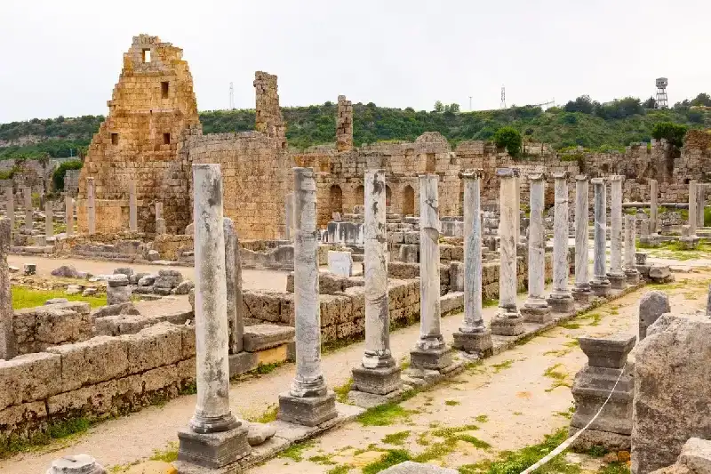 Perge colonnaded street in Antalya, Ancient cities in Turkey.