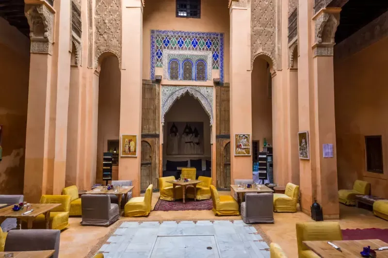 Interior for riad or inner courtyard in medina of Marrakesh, Morocco