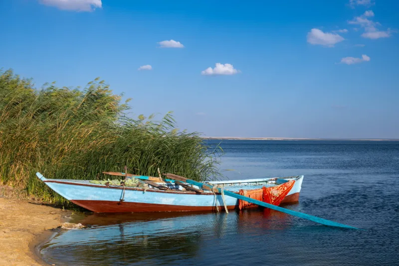 Fishing boat in Moeris lake, Fayoum Egypt