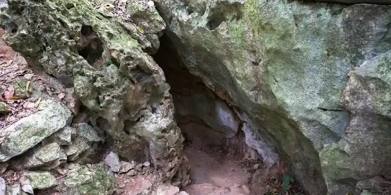 Entrada de la cueva en Pac Bo, famoso vestigio histórico donde el presidente Ho Chi Minh vivió y trabajó para dirigir la revolución de Vietnam.
