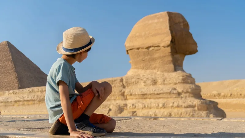 A boy Enjoying Giza Pyramids 