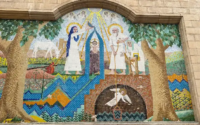 Mosaic painting on a wall inside the Hanging Church in Coptic Cairo
