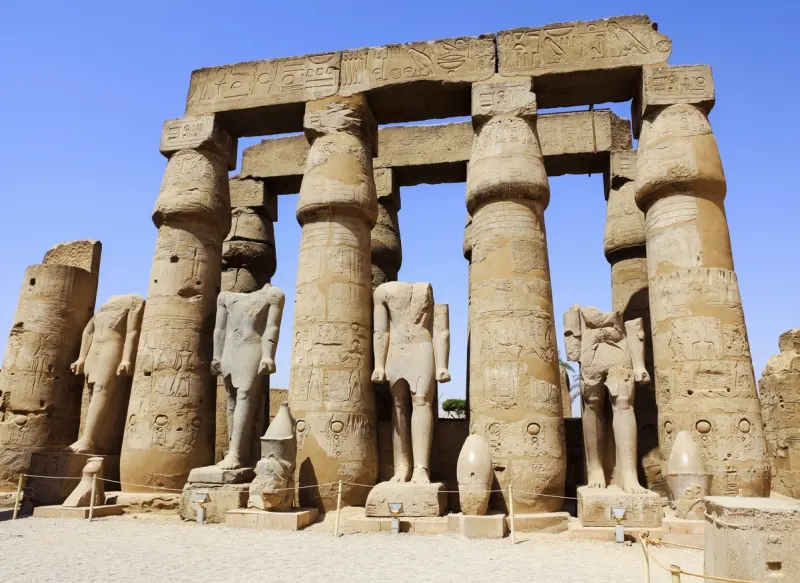 grea court of Rameses Temple in Luxor, New Kingdom of Ancient Egypt