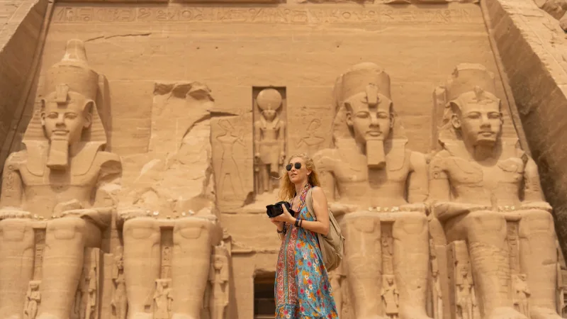 A traveller exploring Abu Simbel Temple