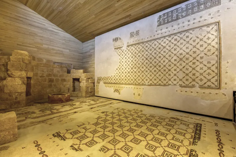 Floor covered by ancient mosaics of Mount Nebo, Jordan
