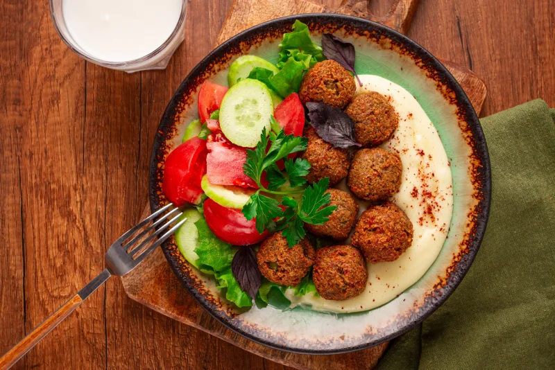 Healthy meal with falafel & tahini, Jordanian traditional food