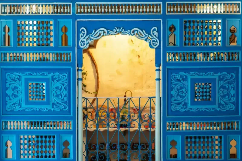 Woodwork at the entrance to a villa in Sidi Bou Said