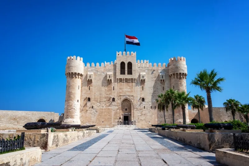 Qaitbay citadel with the egyptian flag at the top, Qaitbay Citadel