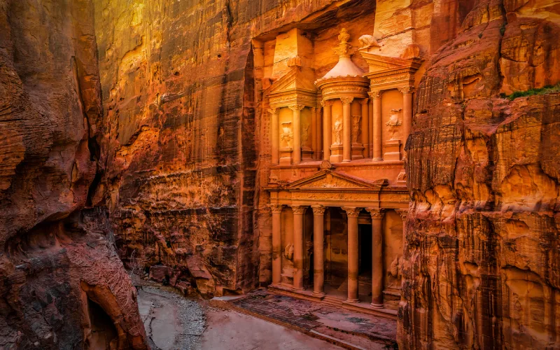 Ancient Al Khazneh (The Treasury) in old city Petra. Jordan