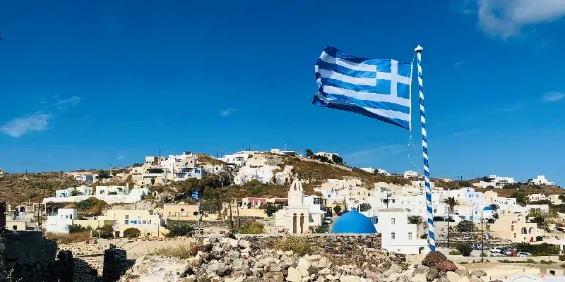 Yacimiento arqueológico de Akrotiri de la Edad de Bronce minoica en la isla griega de Santorini, Grecia