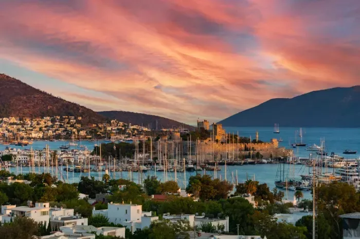 View of the bay of Bodrum, in the center is the castle of St. Peter