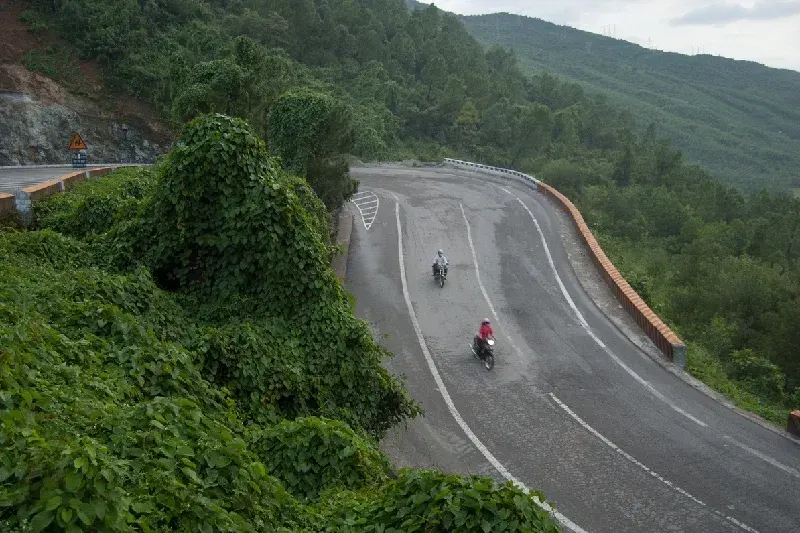Motorbike running on the mountain road in Hai Van pass