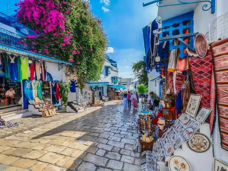 Shopping street in resort town Sidi Bou Said. Tunisia