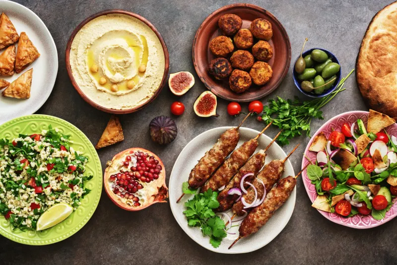 Set of Arabian dishes, Jordanian traditional food