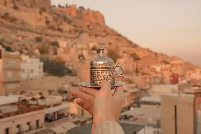 Turkish Cofffe with Mardin town Turkey 