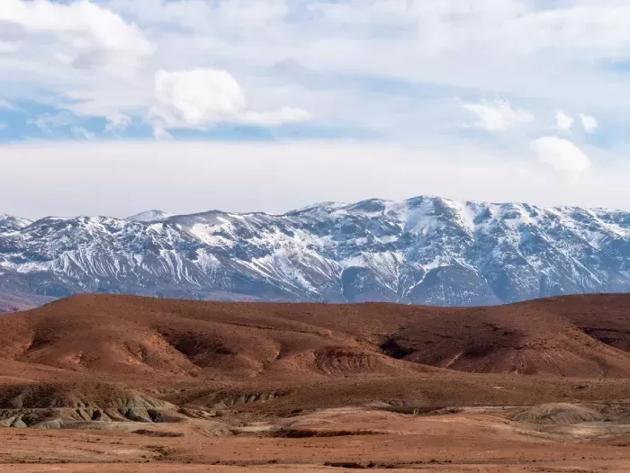 Stunning mountain scenery in the High Atlas Moutains near Midelt, Morocco during the winter