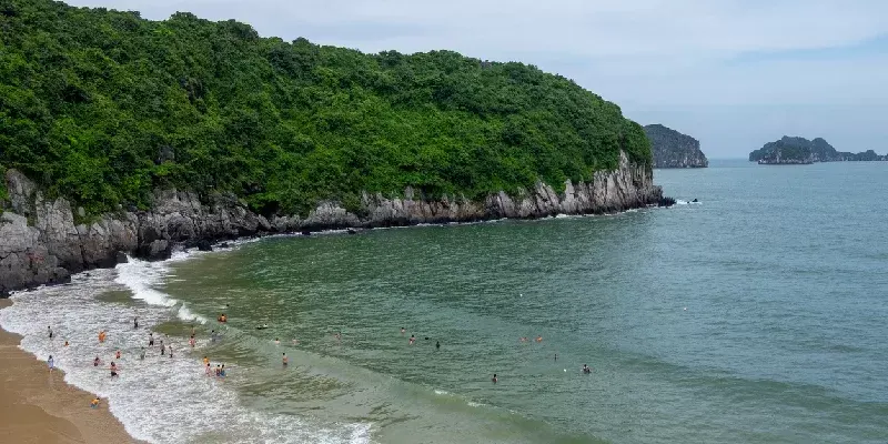 Turistas nadando en la playa Cat Co.