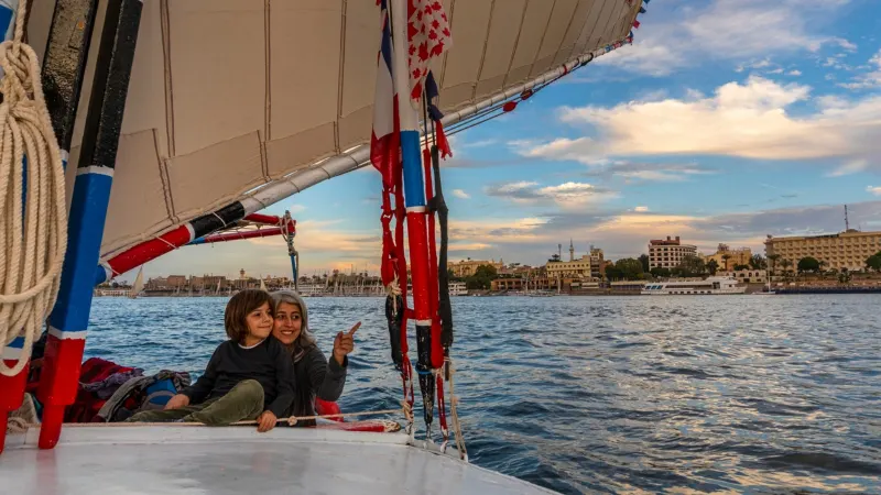 A mother and a Son On a Nile Boat 