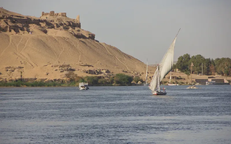 Traditional felucca sailing on the Nile River