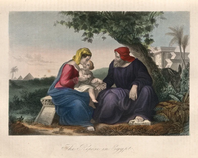 Joseph, Mary and baby Jesus, Repose in Egypt, Holy Family in Egypt