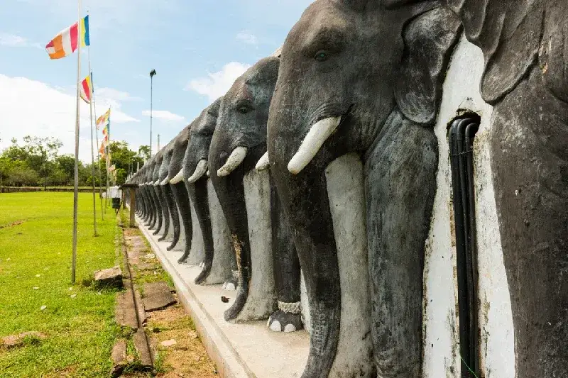 Ruwanwelisaya Stupa in Anuradhapura, surrounded by its famous elephant wall.