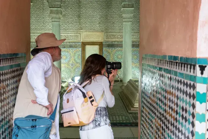 Tourists taking photos in The Saadian tombs
