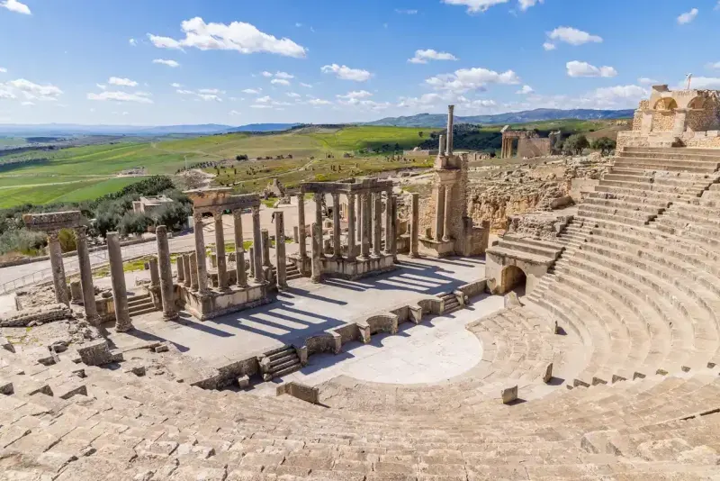 The theater at the Roman ruins. in Dougga, Tunisia.