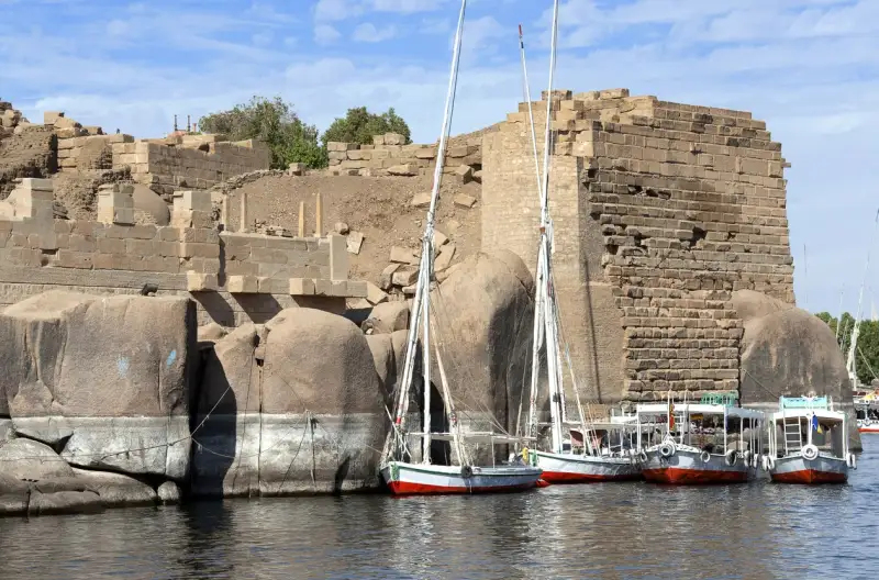 Sailing craft below the aswan dam moored at the Elehantine, Elephantine Island Aswan