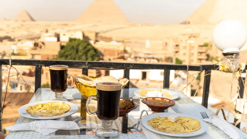 Egyptian Cuisine with Pyramids View 