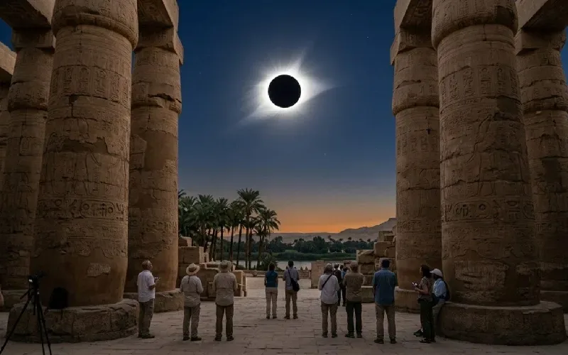 Temple de Karnak à Louxor pendant l'Éclipse Solaire Totale