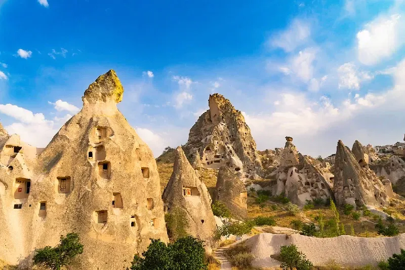 Uçhisar Castle, carved from rock, towers over Cappadocia.