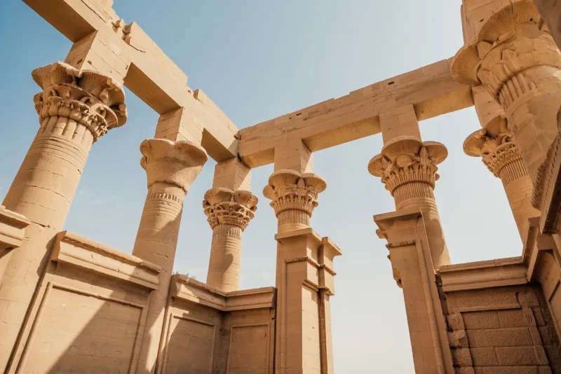 Beautiful columns in Philae in Aswan, Philae Temple Aswan
