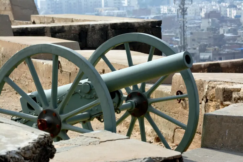 Iftar Cannon that goes off and fire in Ramadan to announce muslims with breakfast time after sunset to break their fast, Salah El Din Citadel Cairo