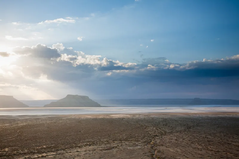 Sunrise from Karyn Zharik depression, Kazakhstan landscape