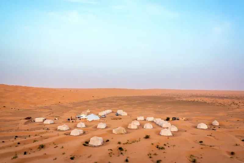 Campground deep in the Sahara Desert south of Douz, Tunisia
