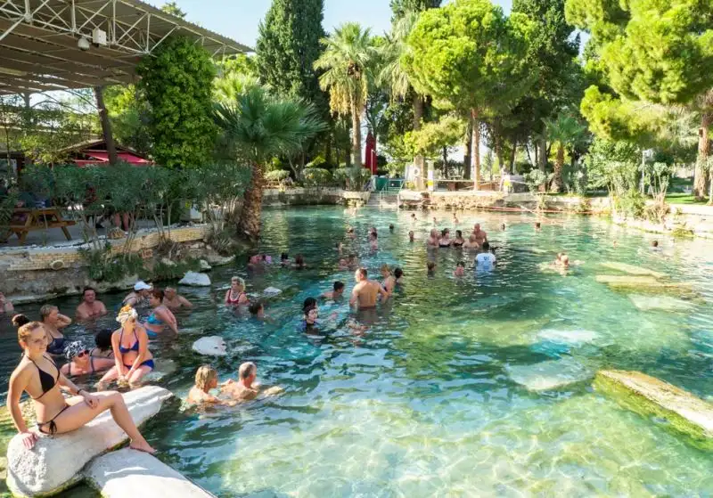 People swimming in Cleopatra's pool in Pamukkale 