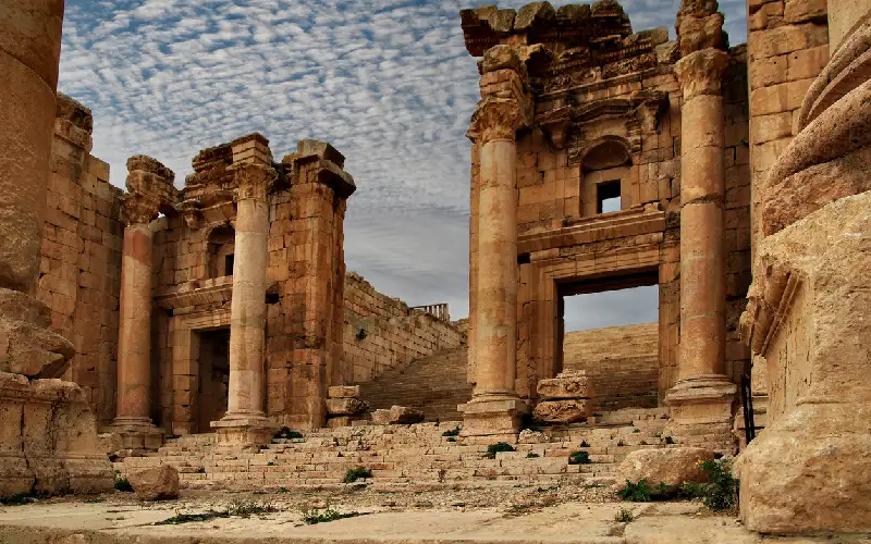 Colonnaded Street marks the center of the ancient city, Jerash, in Jordan.