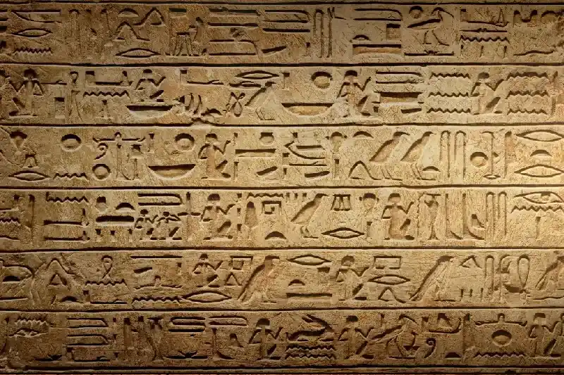 Ägyptischer Sarkophag mit einer Mumie vor antiken Hieroglyphen als Symbol für die Geschichte des alten Ägyptens.