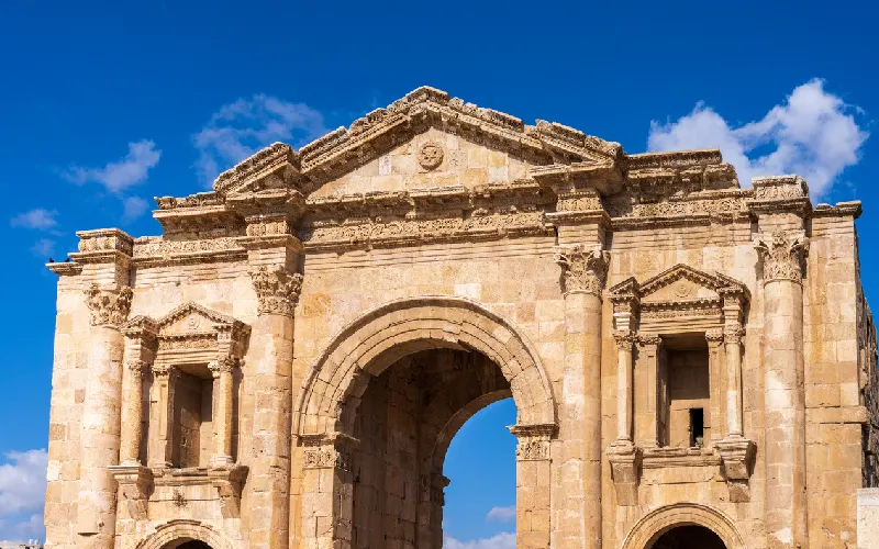 The monumental gateway of Hadrian's Arch in Jerash