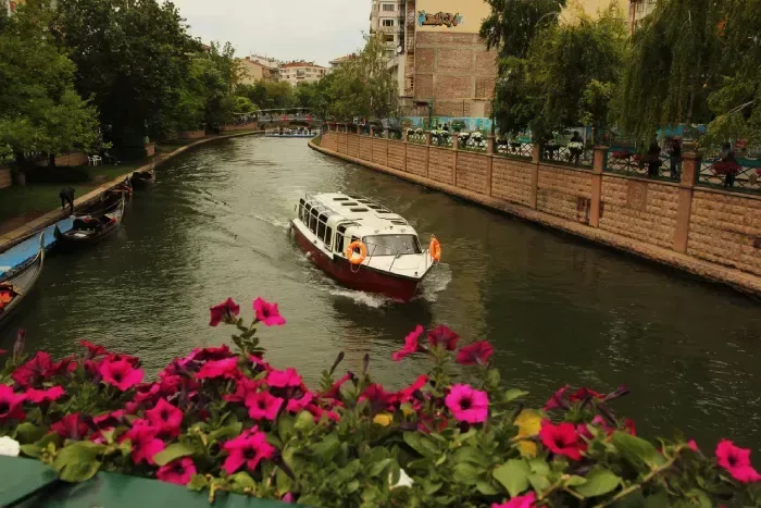 Eskisehir,Turkey- Touristic motor boat on porsuk river