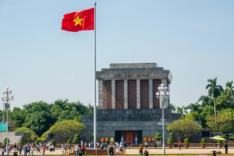 Tourists walking near Ho Chi Minh Mausoleum