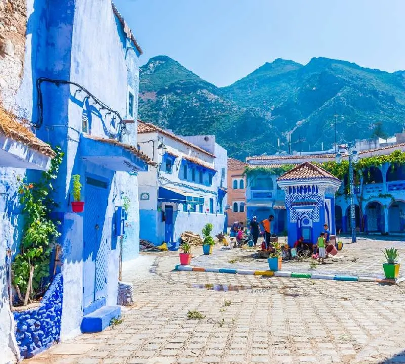 Praça principal de Chefchaouen, Marrocos
