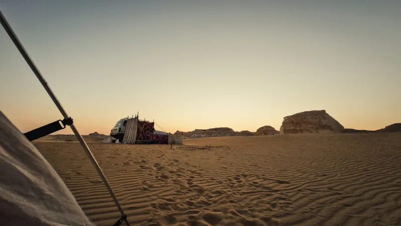 beautiful sunset over sand dunes in the white desert, Farafra Oasis Egypt