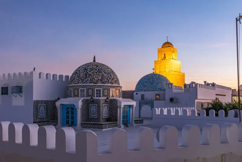 Evening view of the minaret of the Great Mosque of Kairouan.