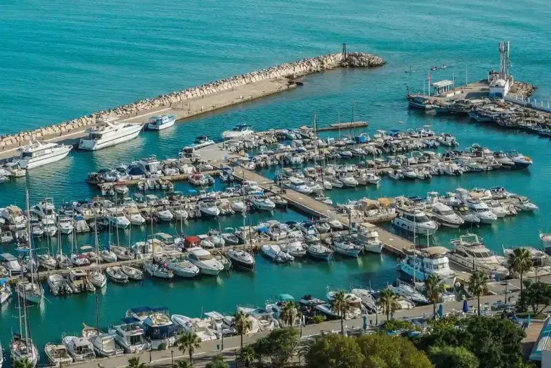 Port of Sidi Bou Said by the shores of the Mediterranean sea in Tunisia